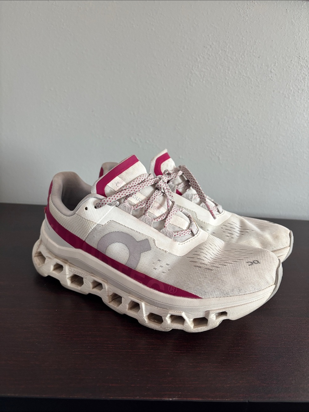 On Running White and Fuchsia Women's Athletic Shoes